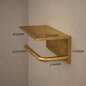 Porte-papier toilette mural finition laiton avec étagère, distributeur de papier toilette décoratif en laiton pour salle de bain - Product Image 2