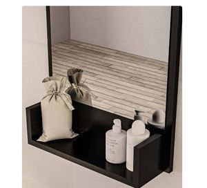 Espejo de Pared Moderno con Marco Negro y Estante de Almacenamiento, Espejo Decorativo Rectangular para Baño, Espejo de Vanidad para Hogar y Hotel - Product Image 6