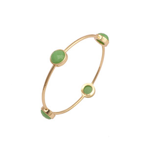 Bracelet minimaliste en prehnite plaqué or, fait main, avec pierre précieuse ronde, pierre de naissance d'août, bijou statement, cadeau pour maman - Product Image 3