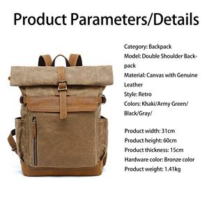 Canvas <b>Roll</b> Top <b>Backpack</b> Vintage Style Open Closure Softback Unisex Laptop 20-39L Durable Daily Use Geometric Eco-Friendly - Product Image 4