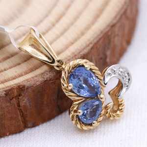 Colgante de Mariposa de Oro Amarillo Sólido de 14K con Zafiro Azul Natural y Diamantes, Joyería Fina, Memoria Jewels, Venta al Por Mayor - Product Image 5