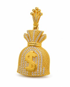18K Gold <b>Iced</b> <b>Out</b> Money Bag Dollar Pendant Full Diamond Pave Hip Hop Mens Custom - Product Image 3