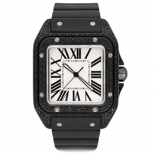 Reloj Cuadrado de Moissanita Negra de Alta Calidad Personalizado, Esfera Blanca con Números Romanos, Caja de Acero Inoxidable, Correa de Silicona, Reloj de Cuarzo Unisex de Lujo - Product Image 2
