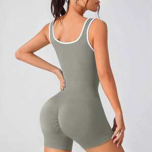 ชุดออกกำลังกาย OEM 2026 แบบมีฟองน้ำเสริมทรง ชุดโยคะแอร์ ชุดจั๊มสูทกีฬา ขอบสีขาว ชุดบอดี้สูทฟิตเนส กางเกงออกกำลังกายขาสั้น - Product Image 2