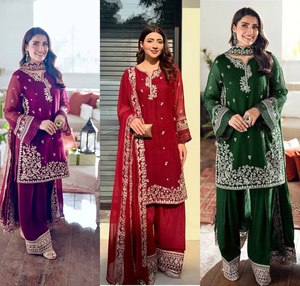 <b>Wedding</b> Party Wear Pure French Crape Heavy Sequence Embroidery & Cut Work Top and Palazzo With Sequence Embroidery Lace Dupatta - Product Image 3