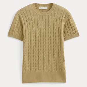 Pull en maille torsadée camel à manches courtes et col rond pour femme Everlane, 100 % laine, coupe classique, style minimaliste, automne - Product Image 1