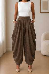 Women's High Waist Beige Linen Pants Loose Fit Pleated <b>Ankle</b>-Length Minimalist Summer Trousers - Product Image 6