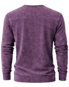 เสื้อสเวตเชิ้ตแขนยาวทรงเฮนลีย์สีม่วงสำหรับผู้ชาย สไตล์ลำลอง กระดุมผ่าหน้า มีกระเป๋า ใส่ได้ในฤดูหนาว ผ้าฝ้าย ทรงเข้ารูป แฟชั่นทันสมัย - Product Image 3