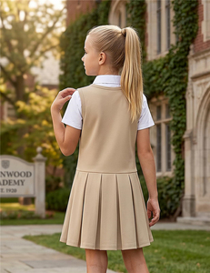 Robe plissée kaki pour filles avec chemise boutonnée blanche, uniforme scolaire pour enfants de 5 à 12 ans - Product Image 2