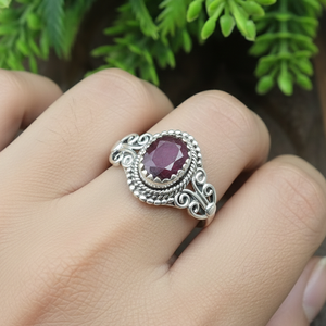 Vintage Ruby <b>Ring</b> 925 Sterling Silver Yellow Gold Plated Oval Red July Birthstone Filigree Handmade <b>Statement</b> Jewelry Gift Women - Product Image 2