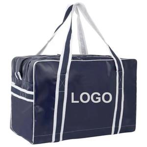 Navy Blue 600D Duffel <b>Bag</b> 50-70L Capacity With White Trim And Logo Print Sports Travel <b>Bag</b> - Product Image 1