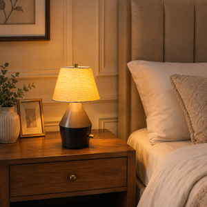 Rechargeable Teak Wood <b>Table</b> <b>Lamp</b> | 2600mAh Battery 10 Hour Runtime Fabric Shade Cordless LED Bedside Desk Home Decor <b>Lamp</b> Light - Product Image 3