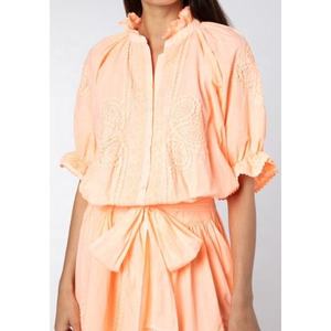 2022 Early Spring <b>Casual</b> <b>Dresses</b> for Women Neon Orange Boho Tunic Puff Sleeve Scalloped Edge Ric Rac Embroidery Sequined Natural - Product Image 3