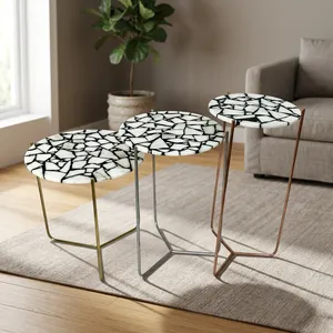 Modern Round <b>Nesting</b> Side <b>Tables</b> with Faux Marble Top and Metal Legs Contemporary Living Room Furniture Decorative Accent <b>Table</b> - Product Image 1