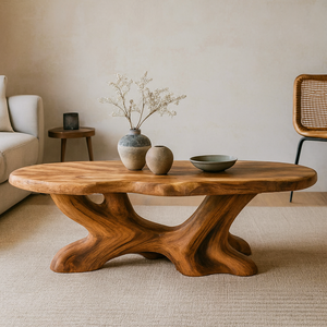 Mesa de Centro de Madera Maciza Hecha a Mano con Borde Natural, Estilo Moderno y Único, para Sala de Estar, Decoración Rústica de Madera Natural, Personalizable - Product Image 6