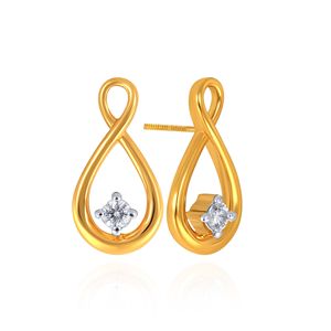 Pendientes de Diamantes Infinity Poise, Oro Amarillo, Corte Brillante Redondo, Diamante Natural, Diseño Minimalista, para Uso Diario de Mujeres - Product Image 2
