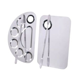 Multi Well <b>Makeup</b> Palette and Spatula Set Stainless Steel Foundation Mixing Tray Professional Sectional Blend ing Kit - Product Image 2