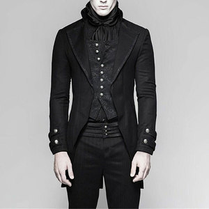 เสื้อโค้ทยาวสไตล์วิคตอเรียนโกธิคสำหรับผู้ชาย ปักลายติดกระดุม สไตล์พังก์สีเข้ม รับสั่งทำขายส่ง - Product Image 1