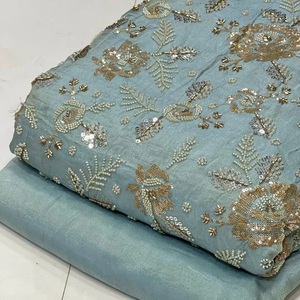 Beaded Embroidery Silk Fabric Wholesale Supplier Beaded Work Silk Fabric Manufacturer India Embroidered Silk Fabric with Beads - Product Image 2