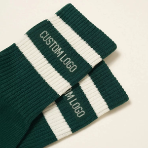 Custom Logo Grip Socks Crew Sports Socks Green Stripes Knitted Athletic Anti Slip for Yoga Pilates <b>Trampoline</b> Park Football Golf - Product Image 3
