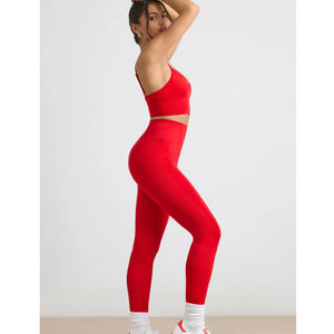 Ensemble de sport 2 pièces décontracté pour femme, motif uni, taille haute, haut court et leggings, séchage rapide, respirant, 100 % coton, pour la course à pied - Product Image 2