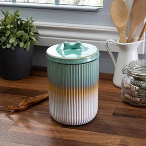 Luxury Ceramic Storage Canister Ribbed Ombre Glaze Airtight <b>Lid</b> Kitchen Organizer <b>Decorative</b> Counter Jar Premium Craftsmanship - Product Image 4