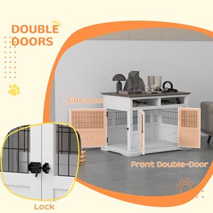 White Double-Door <b>Dog</b> Kennel Furniture Side End <b>Table</b> with Storage for Small and Medium <b>Dogs</b> - Product Image 5