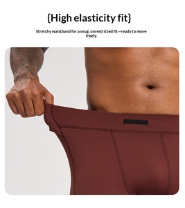 Men's Solid Burgundy Compression Shorts Mid Waist Elastic Breathable Knitted Spandex Nylon Casual Workout Shorts - Product Image 6