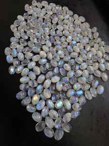 Piedra lunar arcoíris natural, cabujón ovalado con reverso plano, gemas calibradas A+ para la fabricación de joyas - Product Image 3