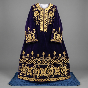 ชุดเสื้อคลุมศาสนาสีม่วงกำมะหยี่พร้อมลายปักดอกไม้สีทอง - Product Image 1