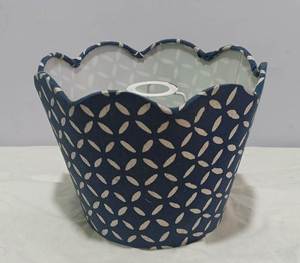 Cone Fabric scallop lampshademp <b>Blue</b> White Pattern in Linen Fabric with E27 fittings best for desk lamp & bedside lamp for hotel - Product Image 4