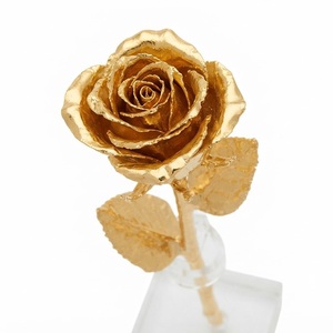 Rosa Bañada en Oro de 24K al por Mayor, Flor Real Preservada, Rosa Dorada de Lujo para el Día de San Valentín, Aniversario de Bodas, Caja de Regalo - Product Image 1