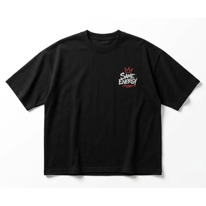 Camiseta Negra Oversize de Estilo Urbano para Hombre, Camiseta Casual de Algodón Premium con Estampado DTF Rojo y Blanco, Camiseta con Estampado DTF Personalizado - Product Image 1