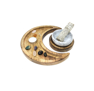 Plateau en bois en forme de croissant de lune pour cristaux, pierres, boucles d'oreilles, bracelets, colliers et bagues, de forme ronde et en promotion - Product Image 6