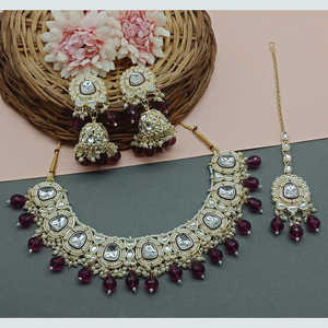 Ensemble de bijoux fins plaqués or avec pierres kundan violettes Jewelemarket 10581191PU Collier - Product Image 1