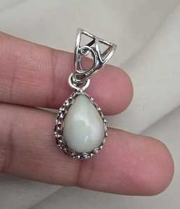 Natural White Opal Pear Pendant 925 Sterling Silver Handmade Cabochon Gemstone <b>Jewelry</b> October Birthstone - Product Image 2