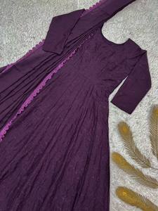 Salwar kameez de seda morada para mujer, ropa étnica india, estilo tradicional de boda en seda azul, largo hasta el suelo. - Product Image 6