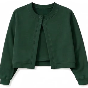 Custom Women's Casual Embroidered Cardigan Long Sleeve O-Neck Solid Color Knitted Polyester/Cotton <b>Blend</b> Front Logo Summer Wear - Product Image 2