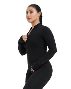 แจ็กเก็ตวิ่งโยคะและออกกำลังกายแขนยาวของผู้หญิงแห้งเร็วและระบายอากาศได้ดีสำหรับฟิตเนสกลางแจ้งและยิมเสื้อโค้ทมีซิป - Product Image 2