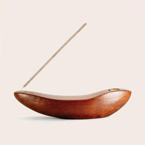 Quemador de incienso de madera hecho a mano con forma de barco, doble uso para varillas y conos, elegante quemador de madera natural para el hogar zen, yoga y decoración. - Product Image 2