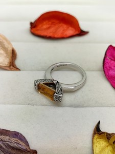 Bague Triple Tourmaline Quartz Miel Élégante, Bijou en Cristal, Cadeau Tendance pour Femmes et Filles, Bague Unique - Product Image 5