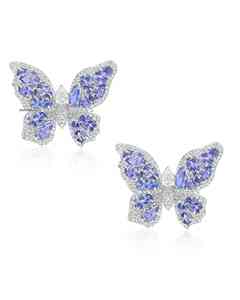 Boucles d'oreilles classiques en or 10K 14K 18K et argent sterling 925 935 avec pendentif papillon en moissanite bleue taille poire – Cadeau idéal pour mariage et fête - Product Image 3