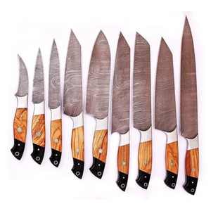 Ensemble de couteaux de chef professionnels en acier inoxydable, manches en bois, écologiques, très demandés - Product Image 1