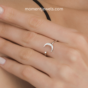Anillo Abierto Luna Plateada con Piedra Transparente, Joyería de Dedo en Forma de Media Luna para Mujer, Regalo para Fiesta - Product Image 5