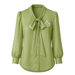 Blusa con Lazo AKA para Mujer, Verde, Manga Larga, Cuello con Lazo, Elegante, para Oficina, Ropa de Hermandad Griega, Camisa de Chifón con Estilo - Product Image 1