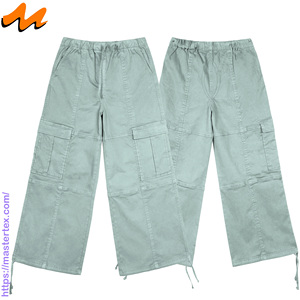 Pantalones Cargo Casuales de Mezclilla para Mujer MASTER TEXTILE, Corte Holgado, Color Sólido, Pierna Ancha, Transpirables, Cintura Media, 250g/m2 - Product Image 3