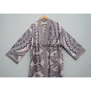 ชุดคลุมกิโมโนผ้าฝ้ายแท้ 100% ลายทาง สำหรับผู้หญิง งานแฮนด์เมด พิมพ์ลายดอกไม้  น้ำหนักเบา คอวี  ผูกเชือก - Product Image 2