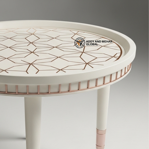 White Meena Design Wooden <b>Stool</b> Handcrafted Round Decorative Accent <b>Stool</b> Elegant White Meena Pattern <b>Stool</b> - Product Image 3