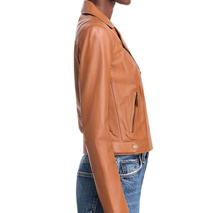 Chaqueta de cuero para mujer, talla grande, ajustada, con cremallera, estilo motociclista, ligera, corta, tipo biker, con solapa - Product Image 3