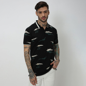 Customized Wholesale Fashion 100% Polyester Fiber Acid Washed Embroidery Solid Color Oversized Printed <b>Gothic</b> Style Polo <b>Shirt</b> - Product Image 1